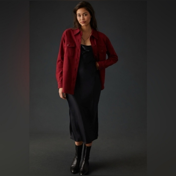 Good American Sueded Fleece Shacket Shirt Jacket In Burgundy Size XS - S - Picture 2 of 13